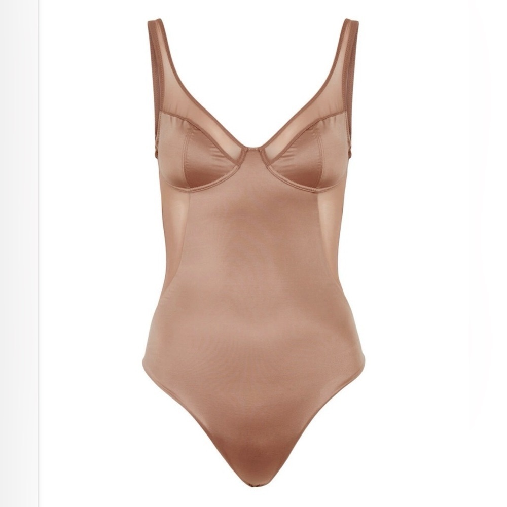 Spanx Shaping Satin Thong Bodysuit Cafe au lait Size Large NWT